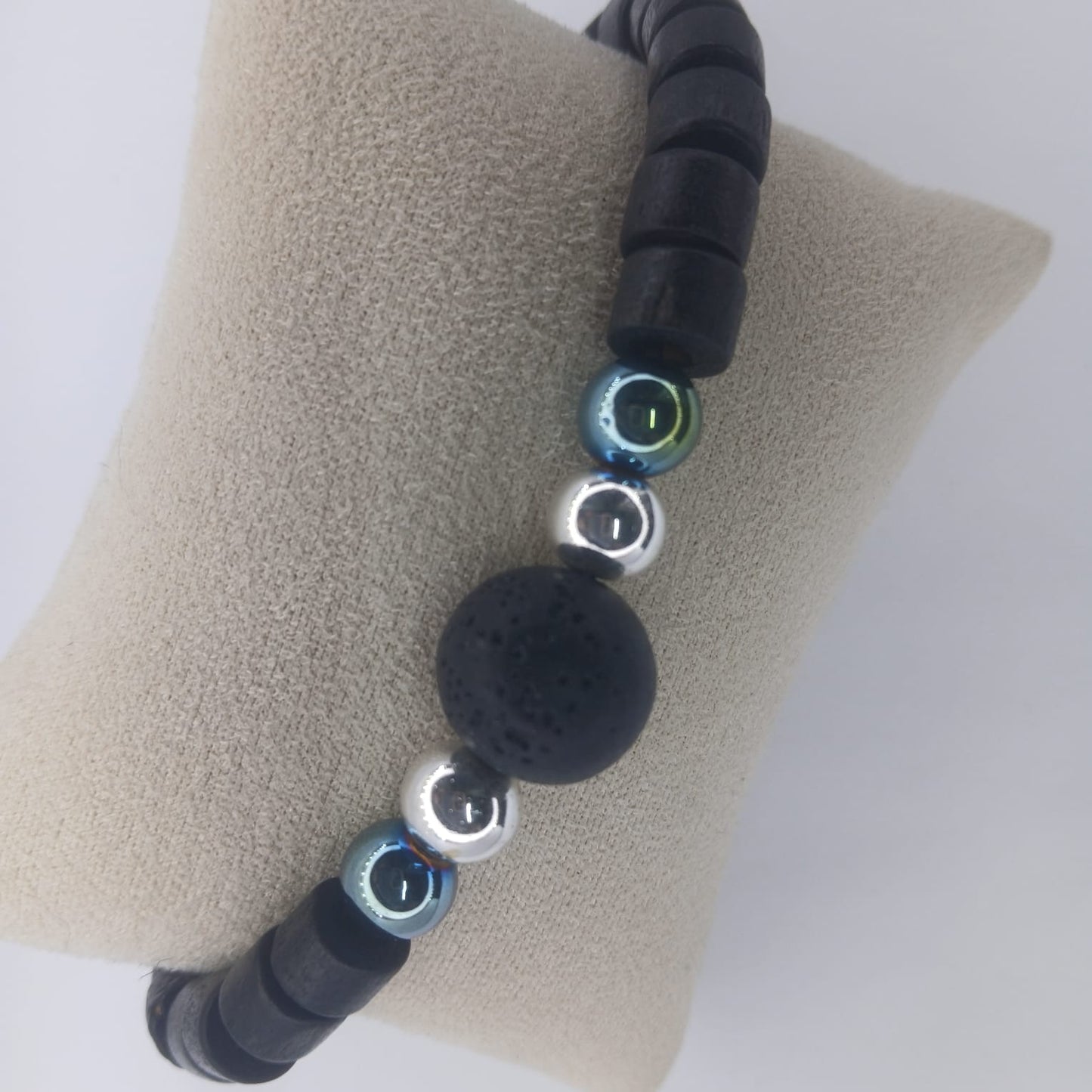 Green Lava Bracelet - Wood, Hematite & Lava Bracelet for Strength & Balance