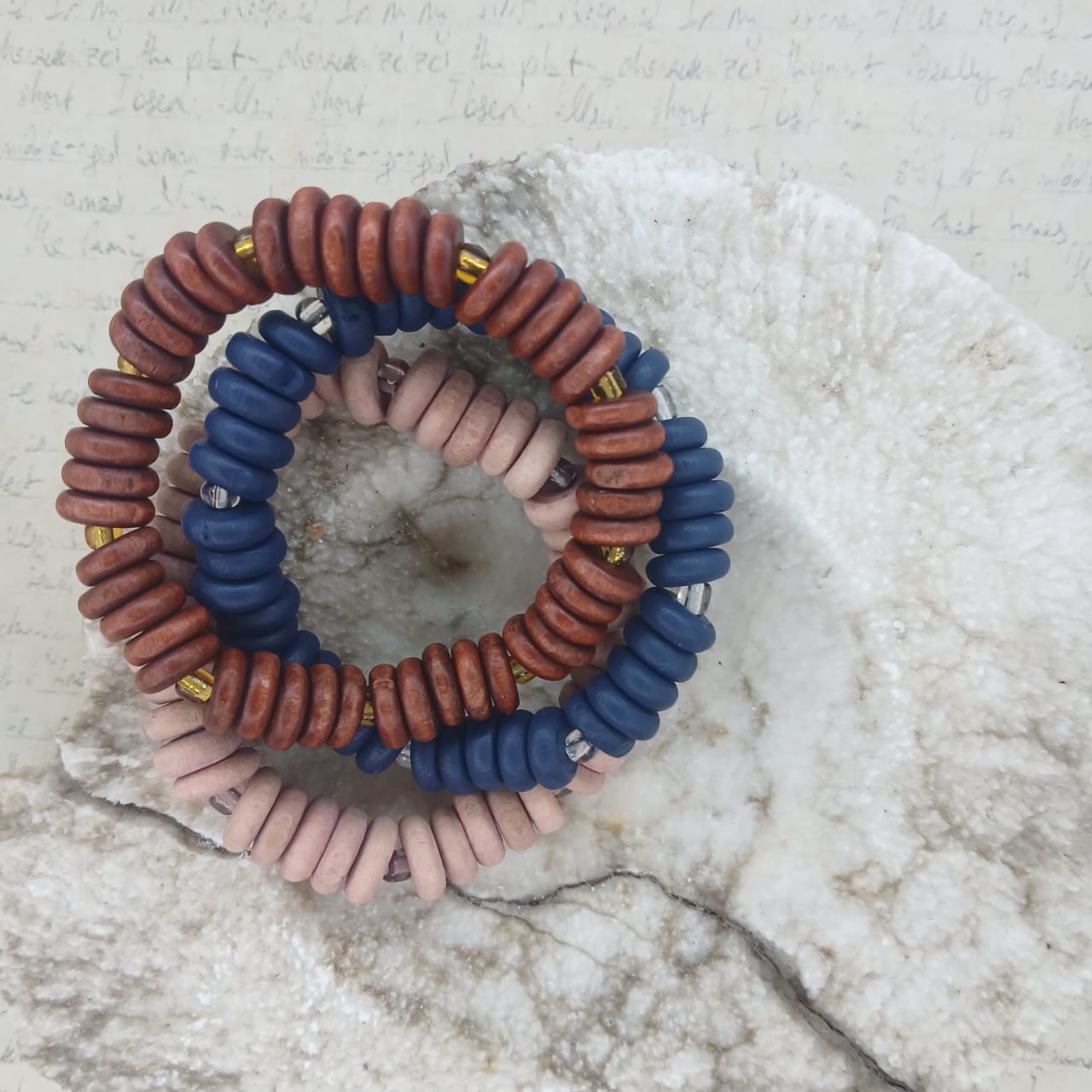 Brave Heart Wrist Stack | 3-Piece Wooden Disc Bracelet Set