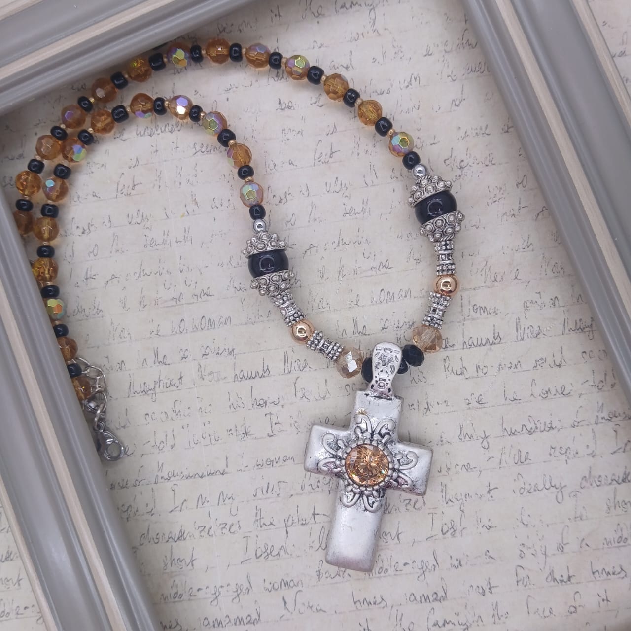 The Glorious Cross | Silver & Champagne Crystal Choker | 40cm
