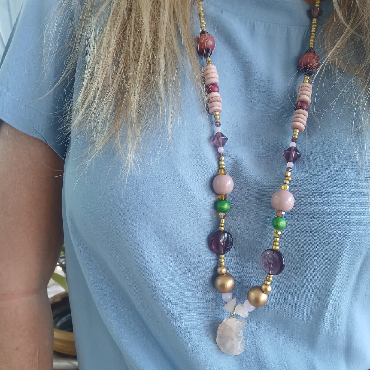The Rose Quartz Crown | Raw Crystal Pendant Necklace | 105cm