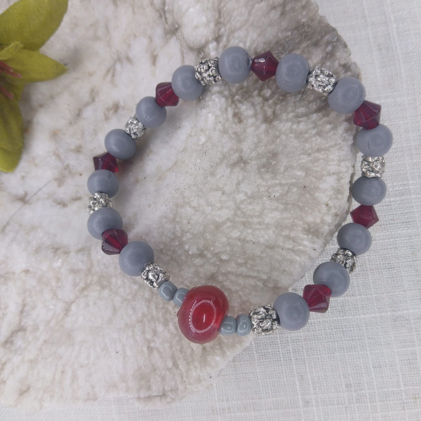 Mist: Grey Red Silver Wrist Stack - Rich Red & Silver Combo Bracelets
