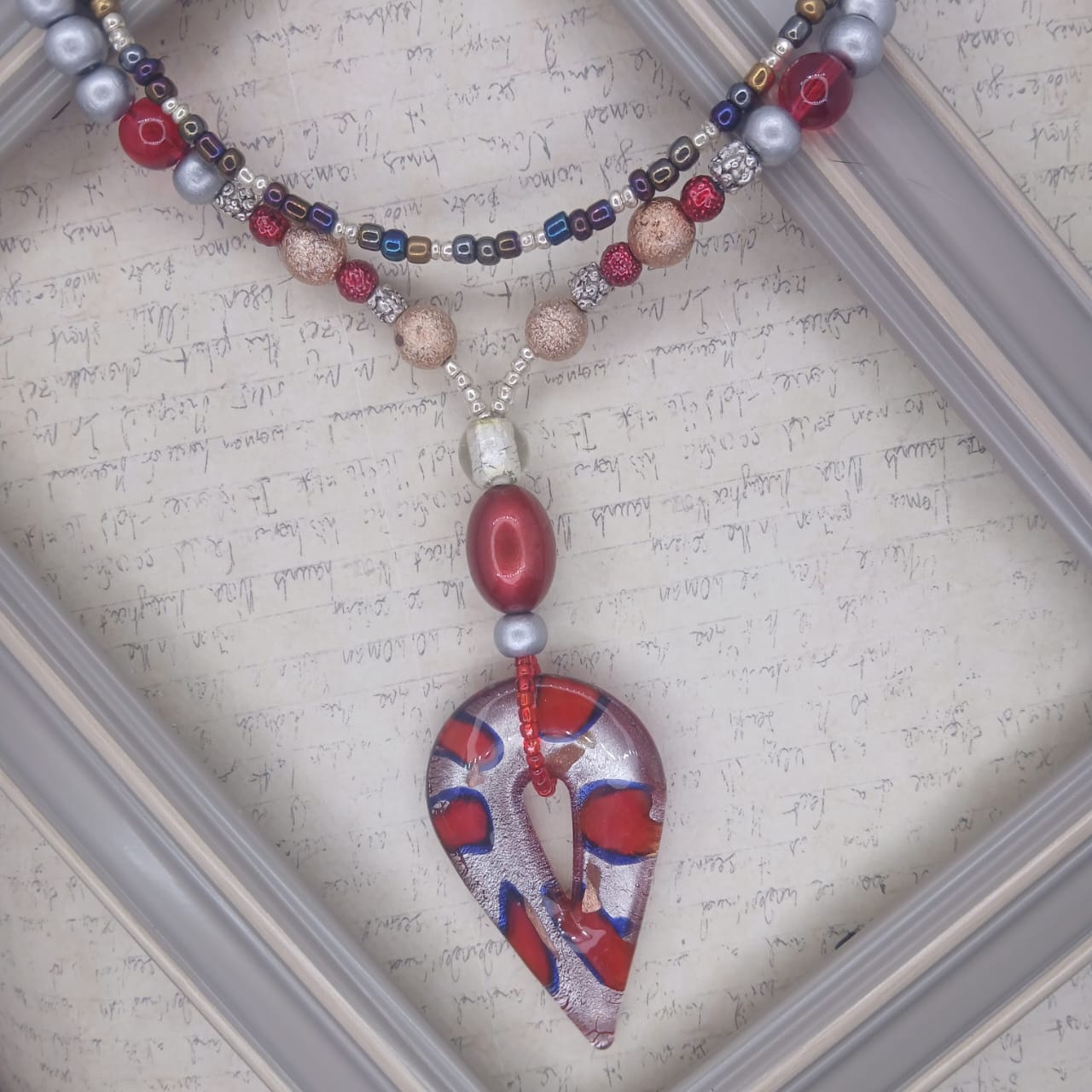Red Tiger โ Glass, Resin & Wood Double Necklace Set