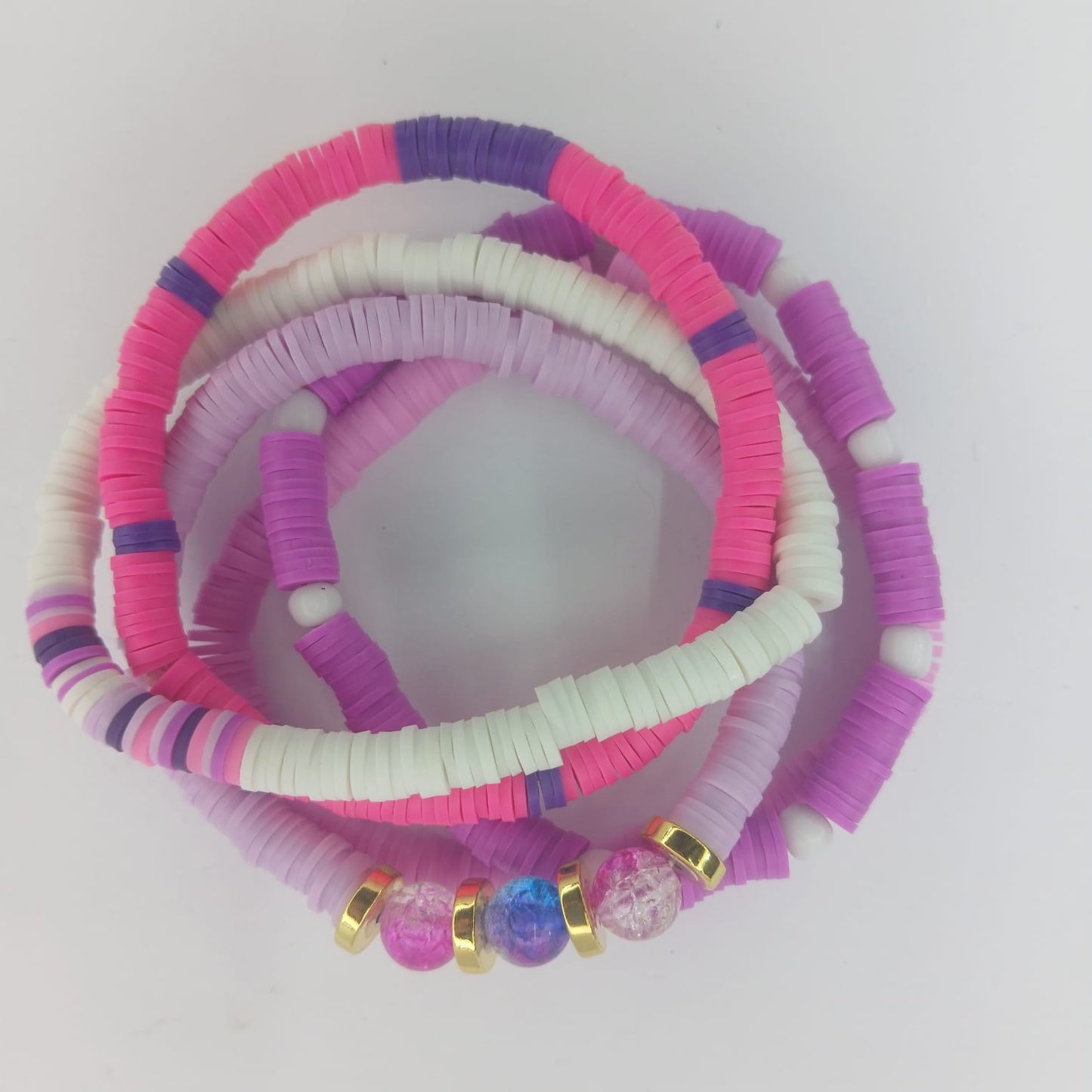 Purple Crackle Polymer Clay Wrist Stack - Unique Handmade Accessory