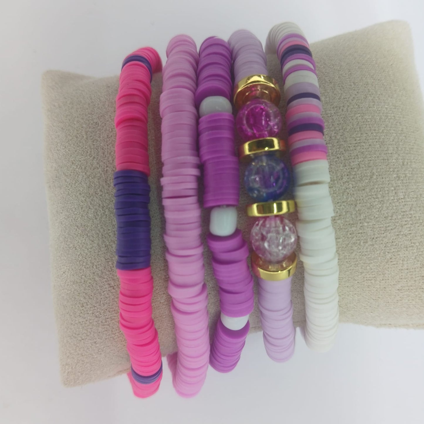 Purple Crackle Polymer Clay Wrist Stack - Unique Handmade Accessory