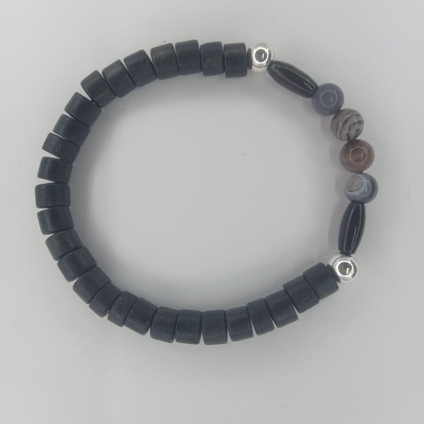 Layers - Wood, Hematite and Agate Bracelet