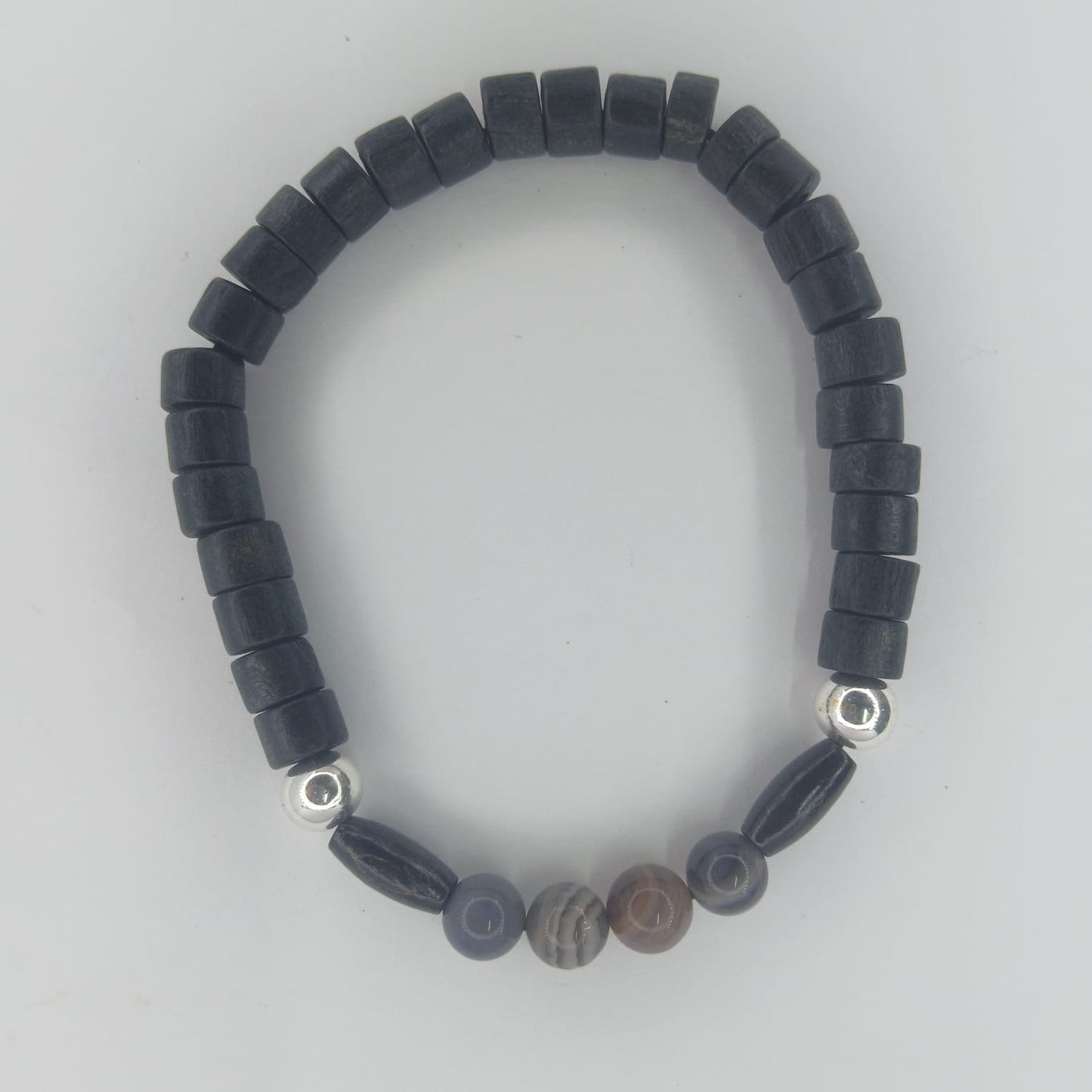 Layers - Wood, Hematite and Agate Bracelet