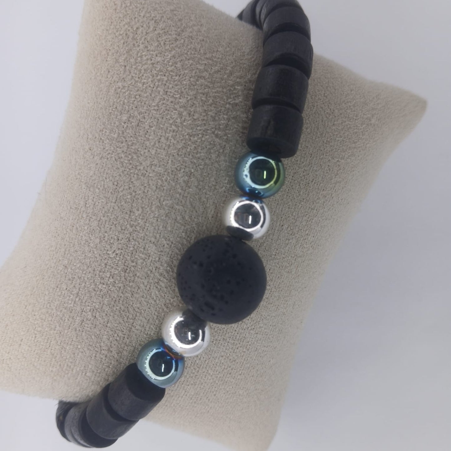 Green Lava Bracelet - Wood, Hematite & Lava Bracelet for Strength & Balance