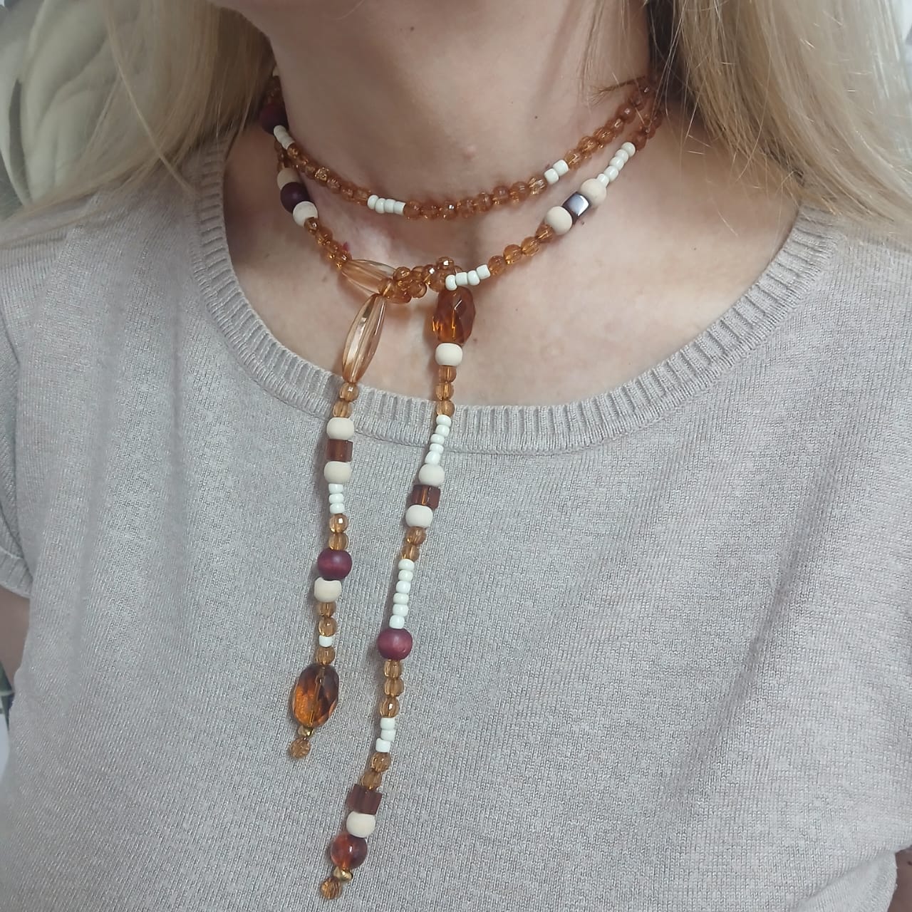 Carnelian & Honey Crystal Double Lariat Necklace Set | 4-in-1 Styling