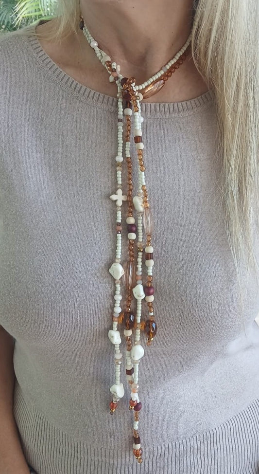 Carnelian & Honey Crystal Double Lariat Necklace Set | 4-in-1 Styling