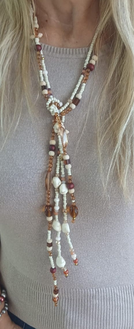 Carnelian & Honey Crystal Double Lariat Necklace Set | 4-in-1 Styling