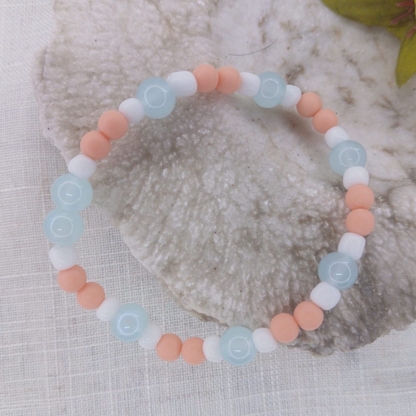 Cloud Wrist Stack with Polymer Clay and Goldish Spacer Beads - Crisp, Light Neutral Colour Wrist Stack