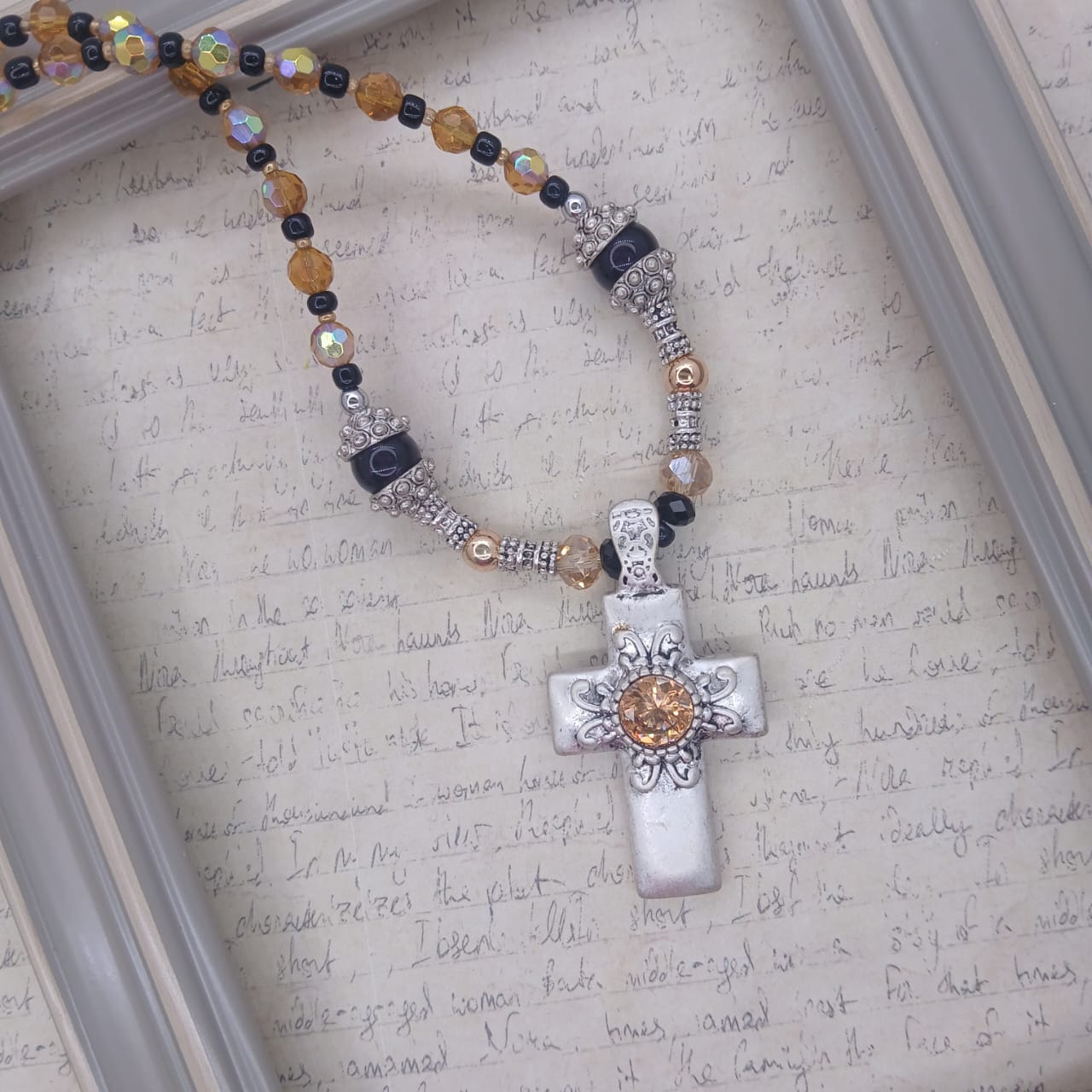 The Glorious Cross | Silver & Champagne Crystal Choker | 40cm