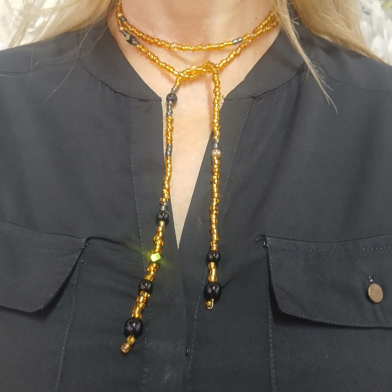 Glorious Hematite & Crystal Double Lariat Necklace Set | 110cm