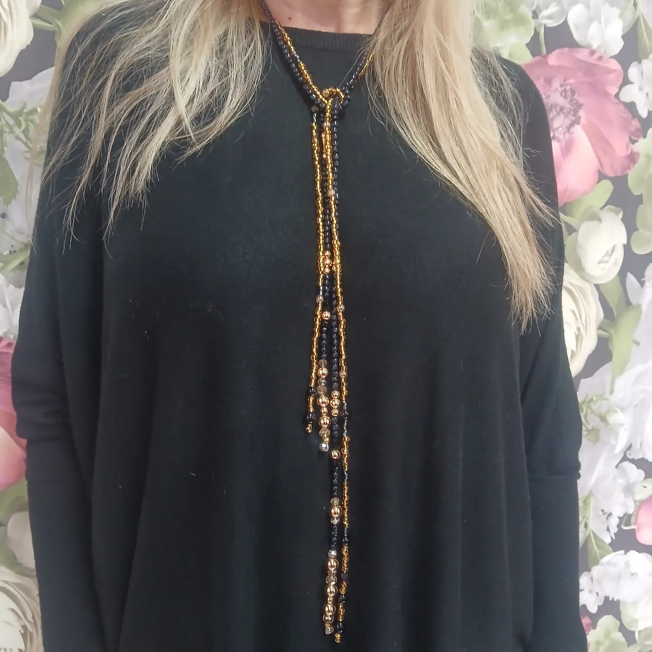 Glorious Hematite & Crystal Double Lariat Necklace Set | 110cm