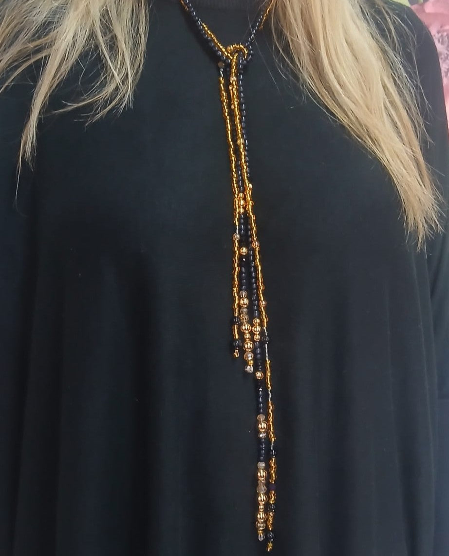 Glorious Hematite & Crystal Double Lariat Necklace Set | 110cm