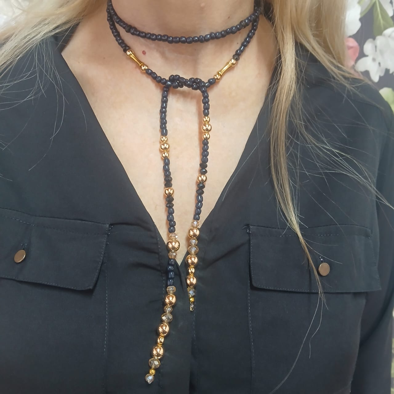 Glorious Hematite & Crystal Double Lariat Necklace Set | 110cm