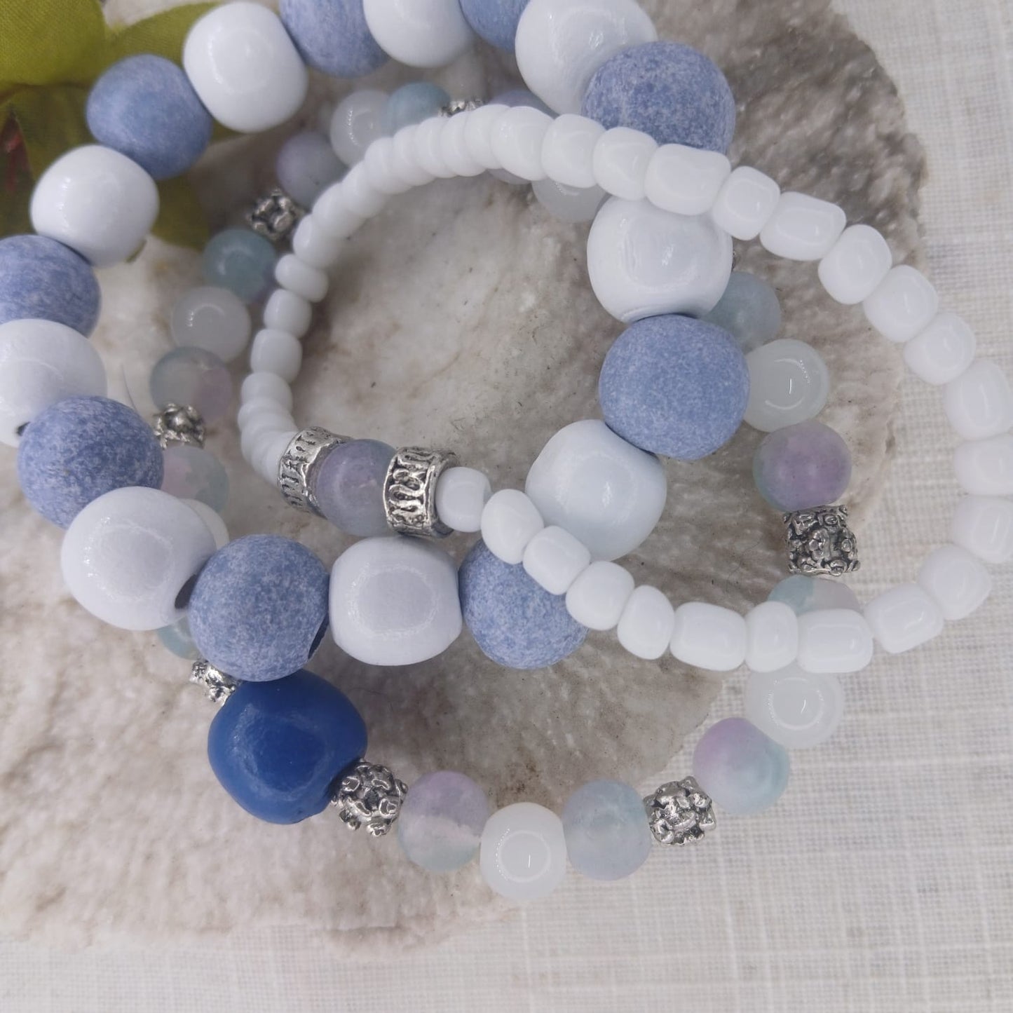 Heaven Wrist Stack - Stunning Bracelet Set in Hues of Wood, Sky, and Heaven