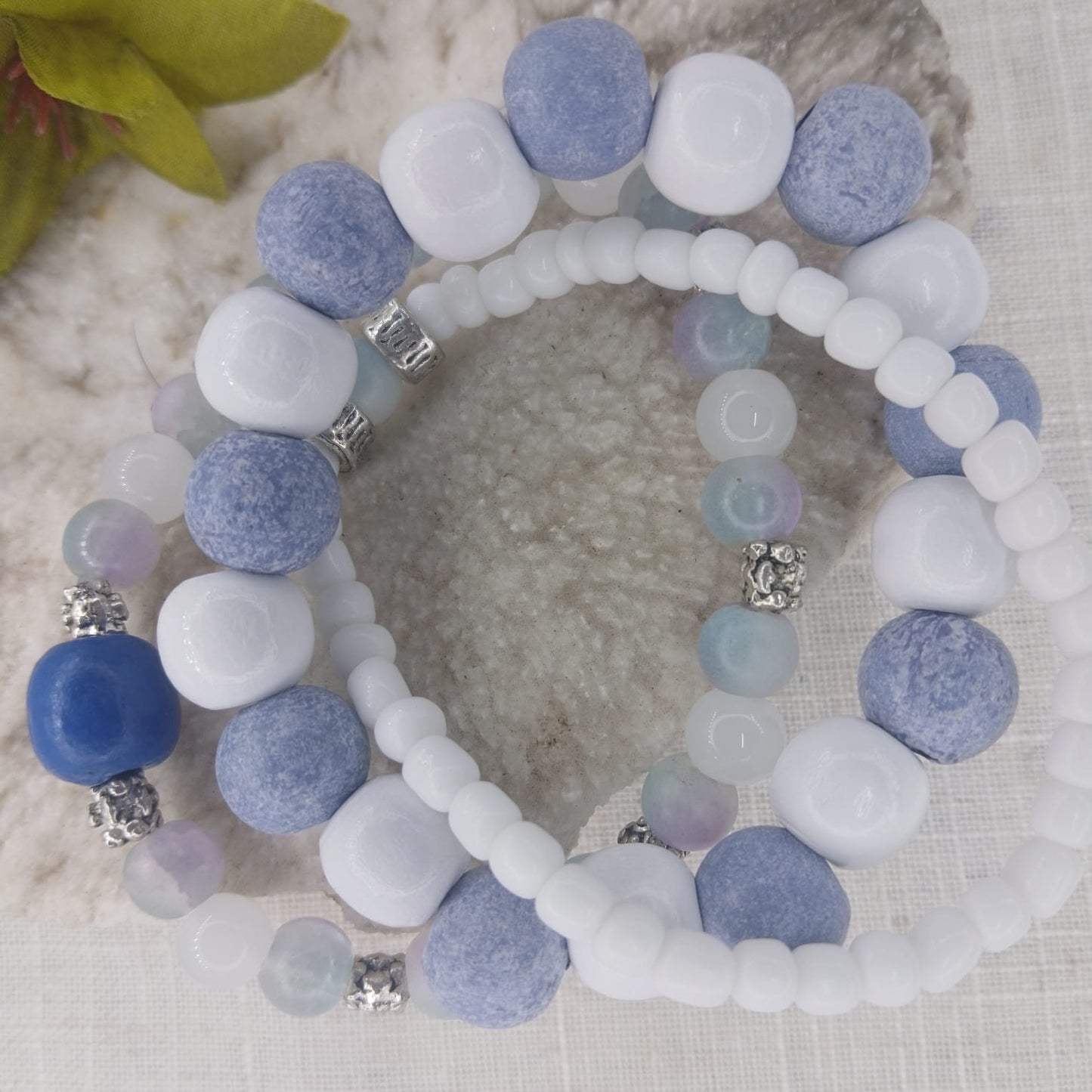 Heaven Wrist Stack - Stunning Bracelet Set in Hues of Wood, Sky, and Heaven