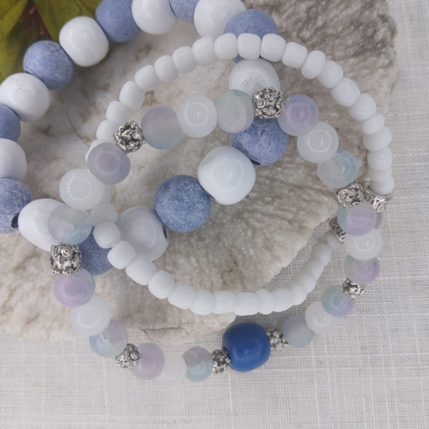 Heaven Wrist Stack - Stunning Bracelet Set in Hues of Wood, Sky, and Heaven
