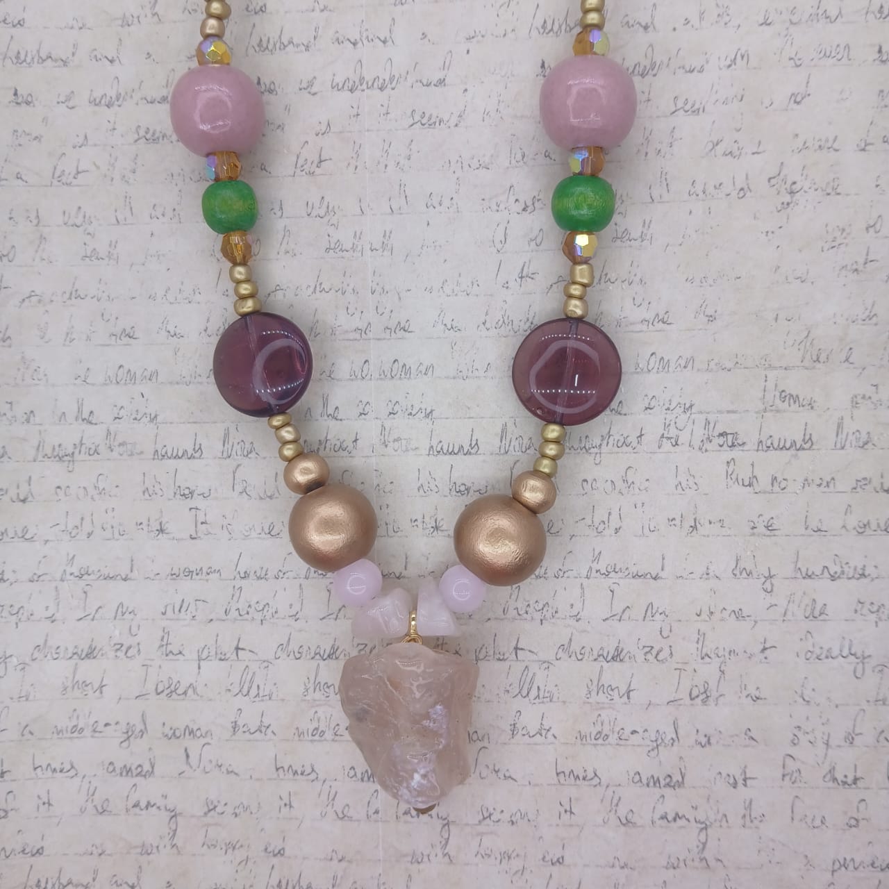 The Rose Quartz Crown | Raw Crystal Pendant Necklace | 105cm