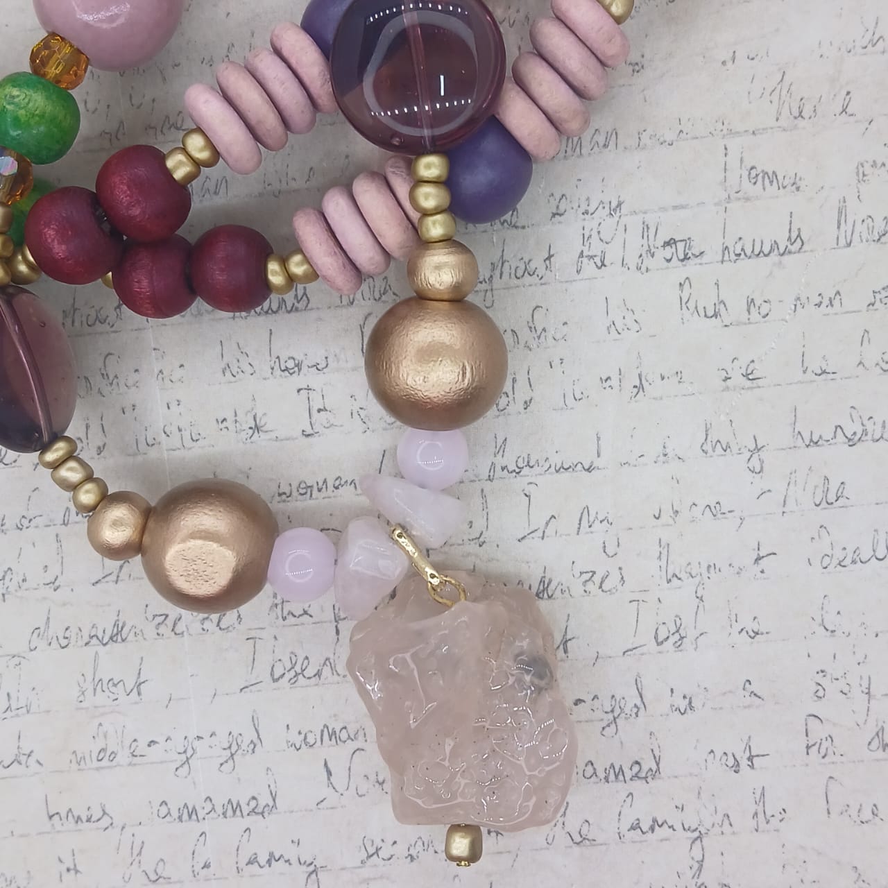 The Rose Quartz Crown | Raw Crystal Pendant Necklace | 105cm