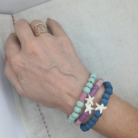 Starfish Wood & Polymer Clay Wrist Stack