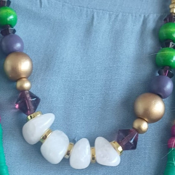 Rose Quartz Rainforest | Handcrafted Gemstone Necklace | 64cm