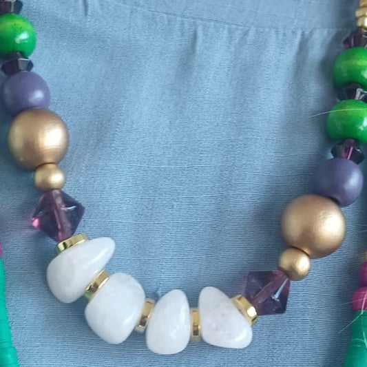 Rose Quartz Rainforest | Handcrafted Gemstone Necklace | 64cm