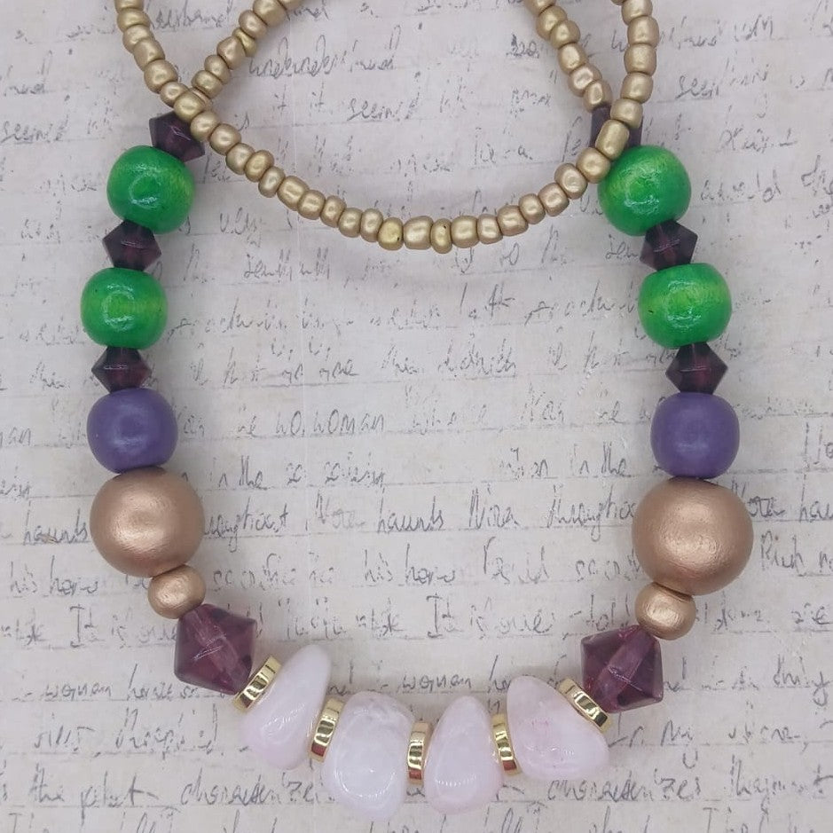 Rose Quartz Rainforest | Handcrafted Gemstone Necklace | 64cm