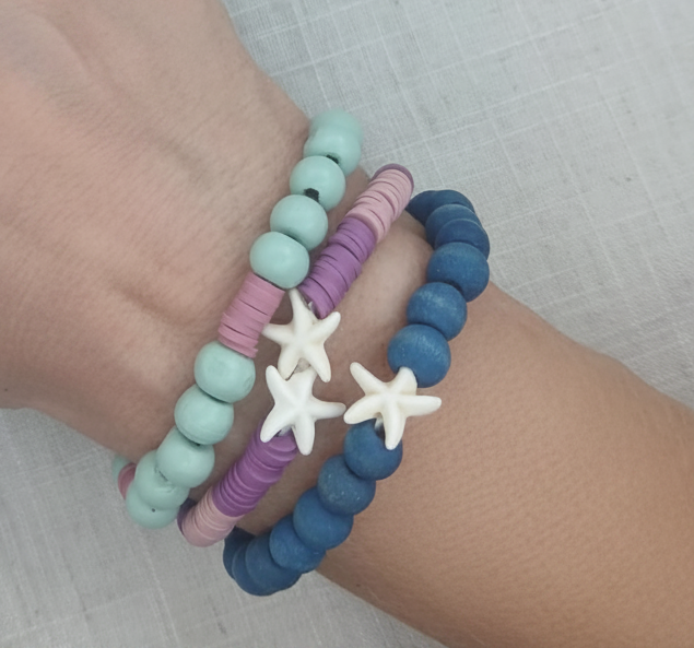 Starfish Wood & Polymer Clay Wrist Stack