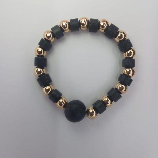 Hematite, Black Lava Rock& Wood