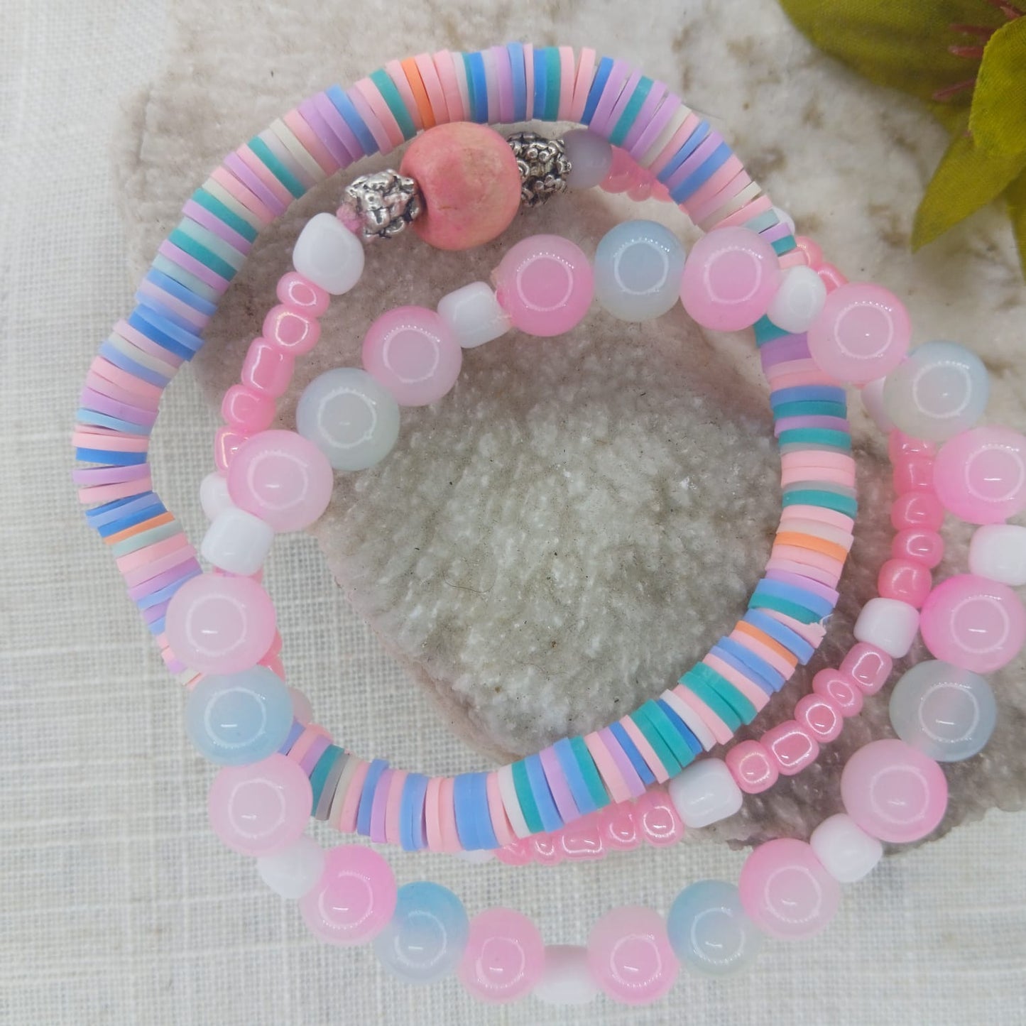 Strawberries and Cream Bracelets - 3 Bracelet Wrist Stack