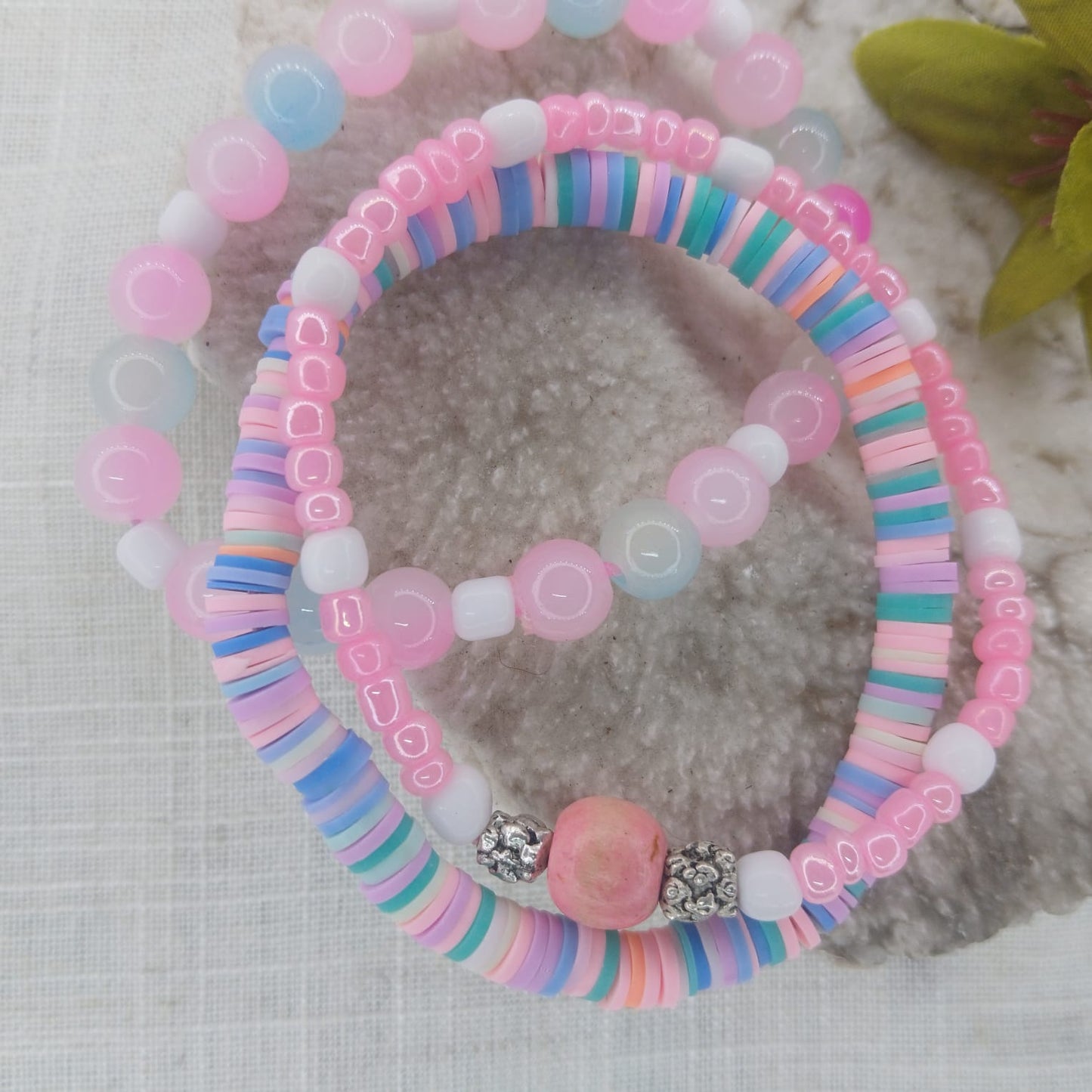 Strawberries and Cream Bracelets - 3 Bracelet Wrist Stack