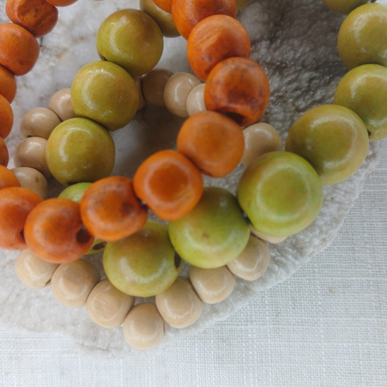 Sunset Wooden Bead Wrist Stack - Unisex Bracelet Set