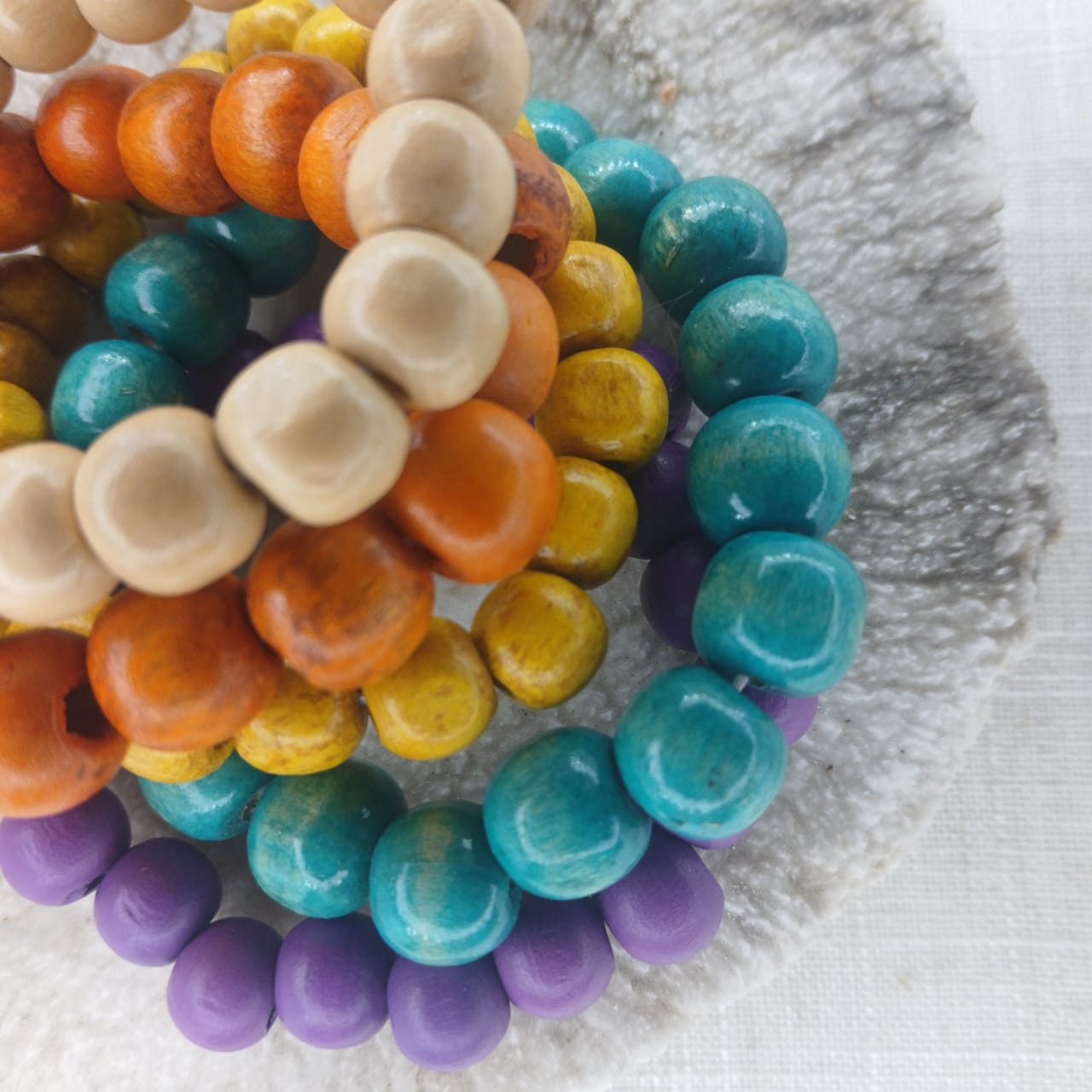 Vibrant Wood Bead Wrist Stack - Mood-Boosting Bracelet Set
