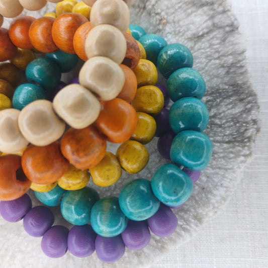Vibrant Wood Bead Wrist Stack - Mood-Boosting Bracelet Set
