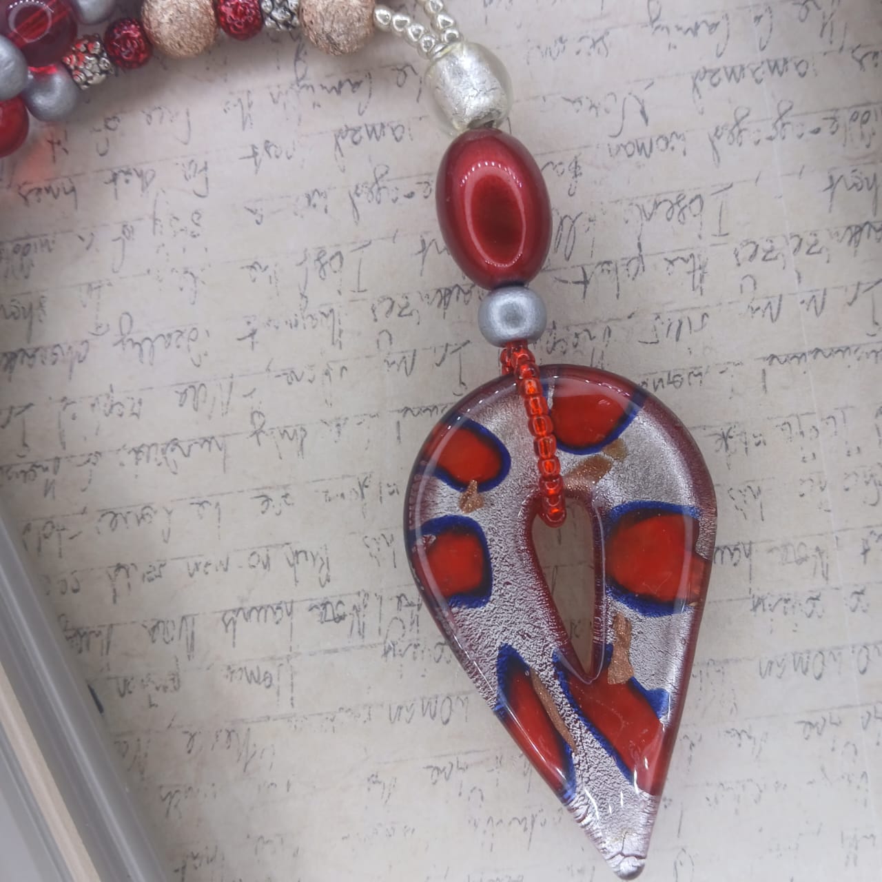 Red Tiger – Glass, Resin & Wood Double Necklace Set