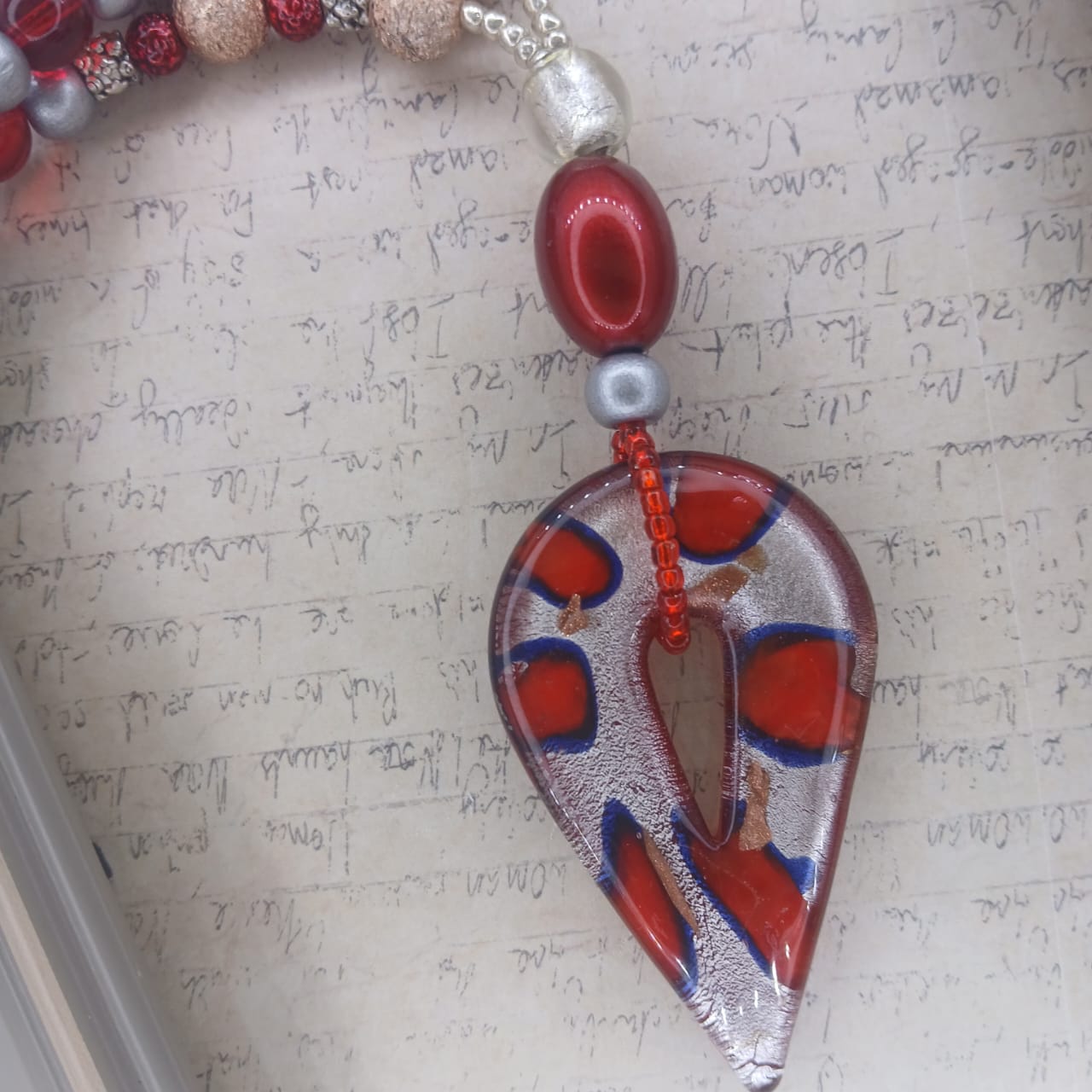 Red Tiger – Glass, Resin & Wood Double Necklace Set