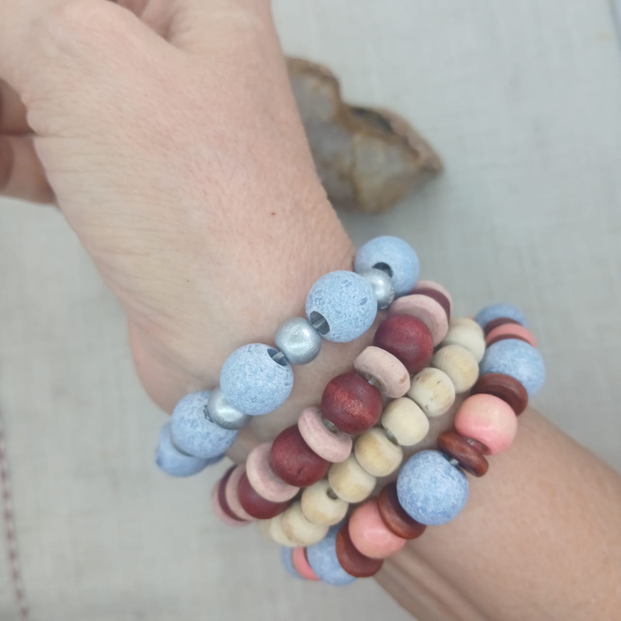 Earthy Boho Wrist Stack – Set of 4 Stretchy Wood Bead Bracelets