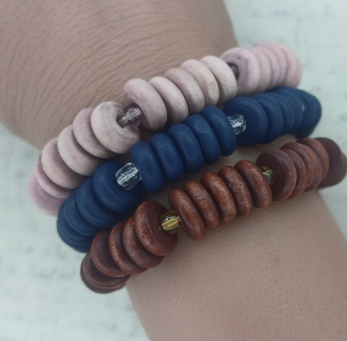 Brave Heart Wrist Stack | 3-Piece Wooden Disc Bracelet Set